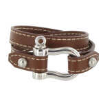 Les poulettes bijoux bracelet double tour cuir et manille argent 925 - marron fonc�