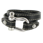Les poulettes bijoux bracelet double tour cuir et manille argent 925 - noir