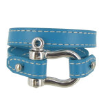 Les poulettes bijoux bracelet double tour cuir et manille argent 925 - turquoise