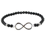 Les poulettes bijoux - bracelet elastique infini argent perles d'onyx noire facett�es