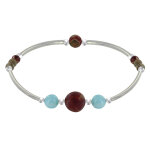 Les poulettes bijoux - bracelet elastique tubes argent rhodi� deux perles de larimar