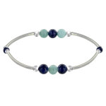 Les poulettes bijoux - bracelet elastique tubes argent rhodi� trois perles de larima