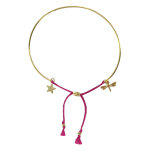 Les poulettes bijoux - bracelet enfant laiton dor� demi jonc cordon libellule et eto