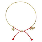 Les poulettes bijoux - bracelet enfant laiton dor� demi jonc cordon libellule et eto