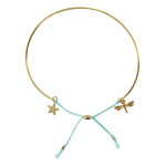 Les poulettes bijoux - bracelet enfant laiton dor� demi jonc cordon libellule et eto