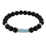 Les poulettes bijoux - bracelet femme perles d'eb�nes et trois anneaux de larimar