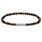 Les poulettes bijoux - bracelet femme perles oeil de tigre trois anneaux de larimar