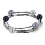 Les poulettes bijoux - bracelet fils d'argents et 6 perles de culture blanches et gr