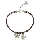 Les poulettes bijoux bracelet fleur et papillon argent 925 fil cuir marron fonc�