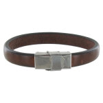Les poulettes bijoux - bracelet homme cuir marron fonc� large fermoir acier inoxydab