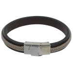 Les poulettes bijoux - bracelet homme cuir marron fonc� tresse en coton taupe