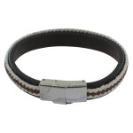 Les poulettes bijoux - bracelet homme cuir marron tresse en lin marron et beige