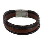 Les poulettes bijoux bracelet homme cuir marron trois lani�res cousu beige