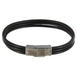 Les poulettes bijoux - bracelet homme cuir rond fermoir acier inoxydable - classics