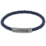 Les poulettes bijoux - bracelet homme cuir tr�ss� rond 19cm - bleu nuit