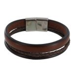 Les poulettes bijoux - bracelet homme cuir trois lani�res fermoir acier inoxydable -