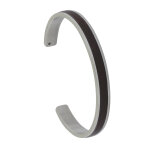 Les poulettes bijoux - bracelet homme jonc acier et cuir - marron fonc�