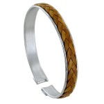 Les poulettes bijoux - bracelet homme jonc argent et tresse en cuir marron clair