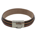 Les poulettes bijoux - bracelet homme manchette marron fonc� cuir d�grad� marron