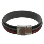 Les poulettes bijoux - bracelet homme manchette noir cuir gris et rouge