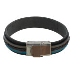 Les poulettes bijoux - bracelet homme manchette noir cuir gris et turquoise