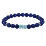 Les poulettes bijoux - bracelet homme perles lapis lazuli et trois anneaux de larimar