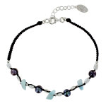 Les poulettes bijoux - bracelet lien en coton tr�ss� noir perles de keshi d'eau douc