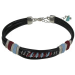 Les poulettes bijoux bracelet lien cuir noir coton bleu ciel et rouge