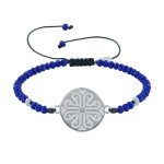 Les poulettes bijoux - bracelet lien gris m�daille grecque laiton argent� �maill�e b