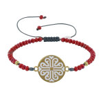 Les poulettes bijoux - bracelet lien gris m�daille grecque laiton dor� �maill�e blan