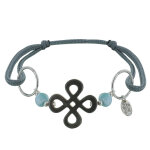 Les poulettes bijoux - bracelet lien gris tr�fle en nacre perles de larimar et annea