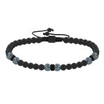 Les poulettes bijoux - bracelet lien homme perles rondes acier et onyx noir - taille