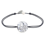 Les poulettes bijoux - bracelet lien m�daille de nacre ronde vierge � l'enfant - gris
