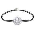 Les poulettes bijoux - bracelet lien m�daille de nacre ronde vierge � l'enfant - noir