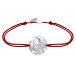 Les poulettes bijoux - bracelet lien m�daille de nacre ronde vierge � l'enfant - rou