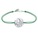 Les poulettes bijoux - bracelet lien m�daille de nacre ronde vierge � l'enfant - vert