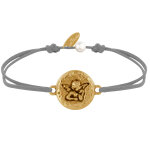 Les poulettes bijoux - bracelet lien m�daille ronde martel�e laiton dor� ange rapha�