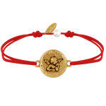 Les poulettes bijoux - bracelet lien m�daille ronde martel�e laiton dor� ange rapha�