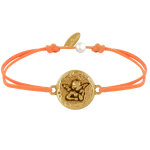 Les poulettes bijoux - bracelet lien m�daille ronde martel�e laiton dor� ange rapha�