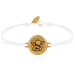 Les poulettes bijoux - bracelet lien m�daille ronde martel�e laiton dor� ange rapha�