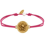 Les poulettes bijoux - bracelet lien m�daille ronde martel�e laiton dor� ange rapha�