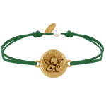 Les poulettes bijoux - bracelet lien m�daille ronde martel�e laiton dor� ange rapha�
