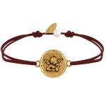 Les poulettes bijoux - bracelet lien m�daille ronde martel�e laiton dor� ange rapha�