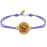 Les poulettes bijoux - bracelet lien m�daille ronde martel�e laiton dor� ange rapha�