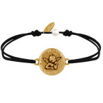 Les poulettes bijoux - bracelet lien m�daille ronde martel�e laiton dor� ange rapha�l