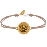 Les poulettes bijoux - bracelet lien m�daille ronde martel�e laiton dor� ange rapha�