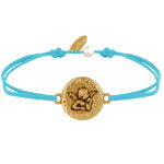 Les poulettes bijoux - bracelet lien m�daille ronde martel�e laiton dor� ange rapha�