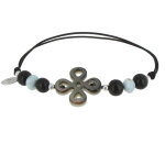 Les poulettes bijoux - bracelet lien noir tr�fle en nacre perles de larimar et lave