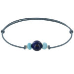 Les poulettes bijoux - bracelet lien perle de lapis lazuli deux anneaux de larimar e