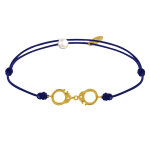 Les poulettes bijoux - bracelet lien plaqu� or petites menottes - bleu navy
